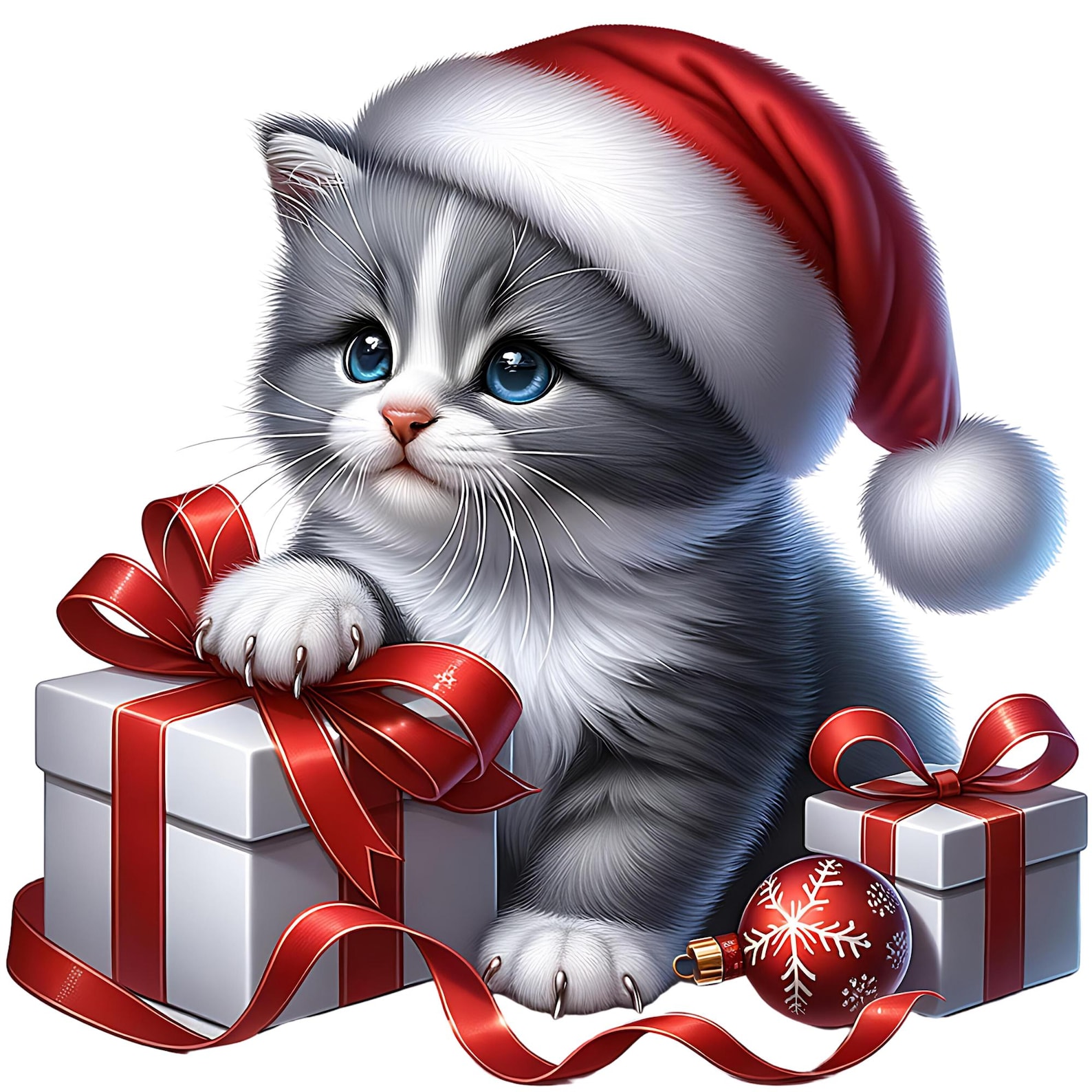 Christmas Kitten Clipart Bundle, 12 PNG Watercolor Christmas Kitten ...