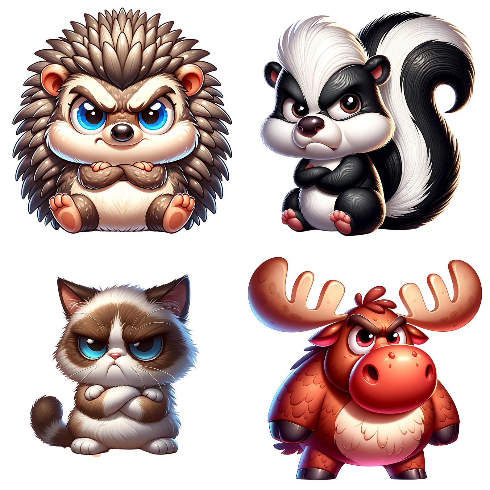 Watercolor Funny Grumpy Animals Clipart Bundle, 36 PNG Funny Grumpy ...