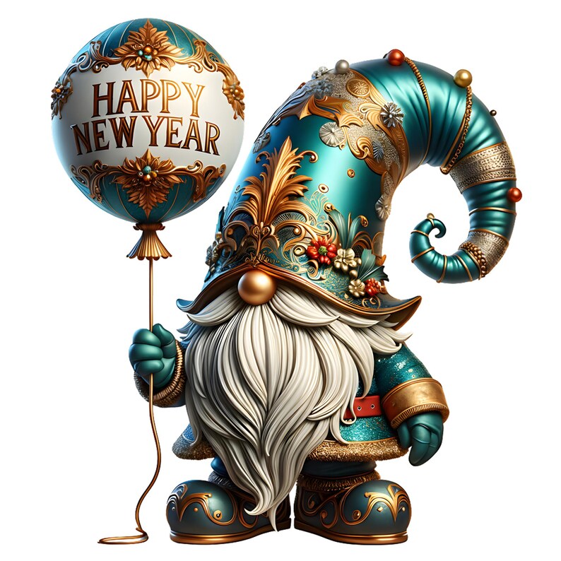 New Year 2026 Gnomes Clipart PNG Bundle | Cute Holiday Gnomes with Balloons Disco Hats & Fireworks | Sublimation PNG 12 Images image 8