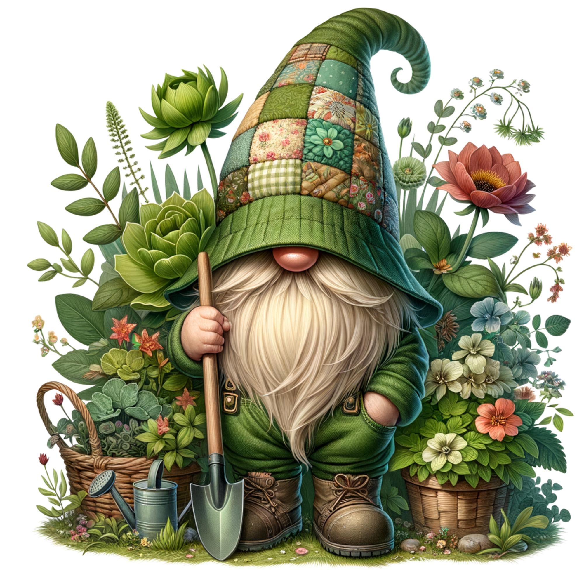 Garden Gnomes Clipart Bundle, 12 PNG Watercolor Spring Garden Clipart ...