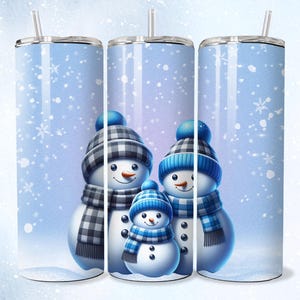Snowman Family Tumbler 20oz Skinny Tumbler Wrap 20 oz Sublimation Blue Xmas Tumbler Design Sublimation Download Snowman Tumbler Digital PNG