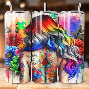 Diseño de envoltura de vaso delgado de 20 oz con tecnología de ADHD Awareness, PNG neurodivergente, diseño de sublimación de empoderamiento, descarga digital SOLAMENTE