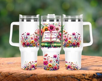 Gardening is My Therapy Book 40oz Tumbler Wrap, Gardening Lover Tumbler Wrap, Tumbler 40oz sublimatieontwerp, tuinman, digitaal tuinieren