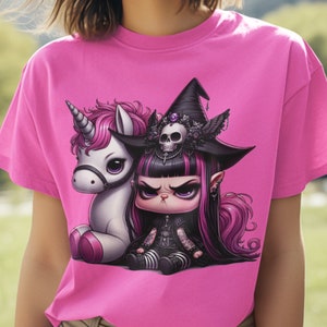 Goth meisje png, pastel goth, gothic mode meisje, eenhoorn transparante png plakboek ongewenste dagboek scrapbooking tshirts bakken Halloween png