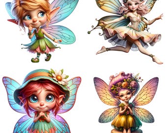 Quirky Fairy Clip Art, 30 Watercolor Fairies png for Junk Journaling, Scrapbooking, Card Making, Digital Download, Fantasy, Whimsical Fairy