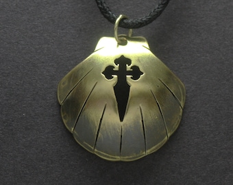 Brass Shell Pendant with Santiago Cross: A Symbol of the Camino de Santiago