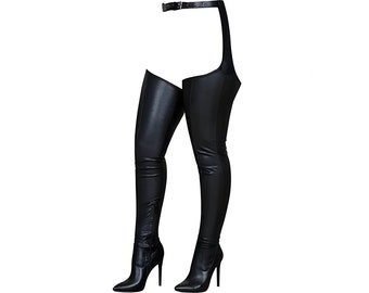 Women Black Fashion Thigh High Boots | Over The Knee Pointed Toe Sexy High Heeled Boots with Belt | Winter Boots