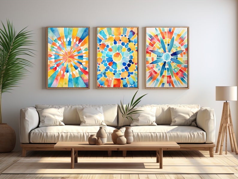 Set of 3 Watercolor Abstract Wall Art Prints 3 Geometric Etsy UK