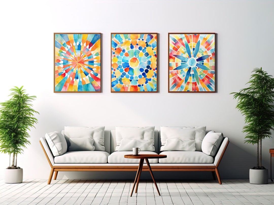 Set of 3 Watercolor Abstract Wall Art Prints 3 Geometric - Etsy UK