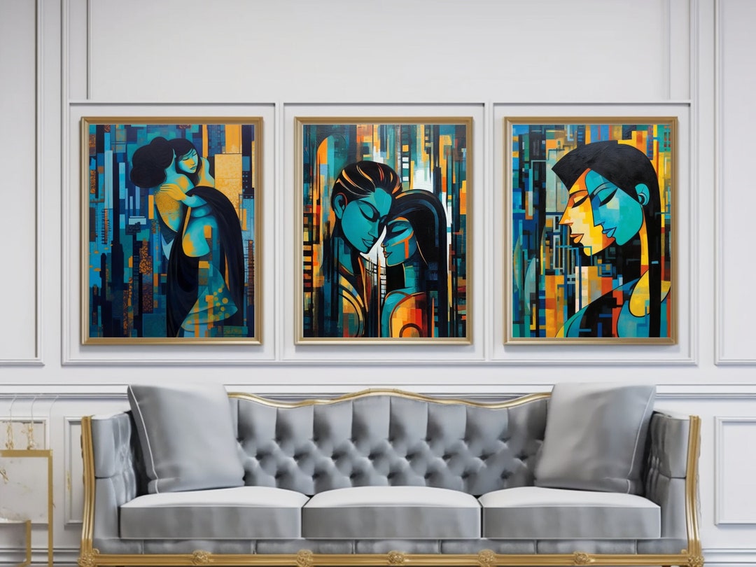 3 Piece Wall Art Abstract Wall Art Set Embrace Of Love Etsy 3 Piece Wall Art Abstract Wall Art Set Embrace Of Love Etsy