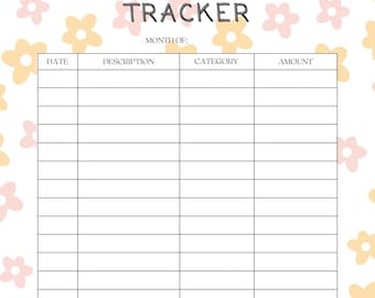 Flower Printable Spending Tracker, Expense Tracker, Monthly Transaction Log, Spending Overview, A4/A5/Letter/Half Size, Instant Download PDF