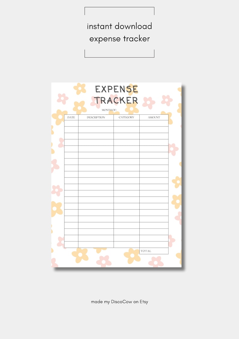 Flower Printable Spending Tracker, Expense Tracker, Monthly Transaction ...
