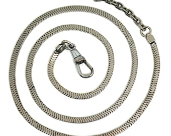 Vintage Large Nickel Plated Bronze 2.6 mm Square Snake Chain Watch Clip 20”