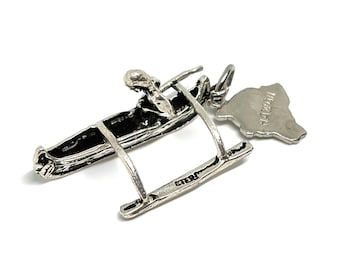 Vintage Hand Made Zuni Folk Art Hawaii Canoe Sterling Silver Charm Pendant