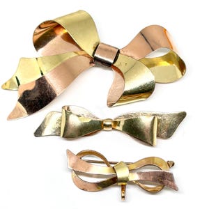 3 Antique Victorian Gold Filled Art Nouveau LARGE Bow Tie Statement Brooch Pins