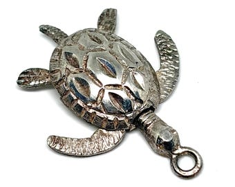 Vintage Articulated Hand Made Carved Sterling Silver 925 Mini SEA TURTLE Pendant Charm 1”