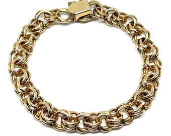 12k Gold Filled Double Wire Chino Link Vintage Heavy Charm Bracelet 8in 16 grams