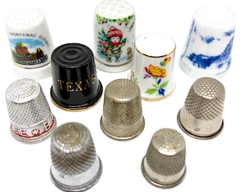 Antique / Vintage Ceramic, Aluminum & Metal Sewing Thimble Lot