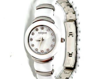Wittnauer White Ceramic Diamond Luxury Watch Women’s Swiss Sapphire Crystal