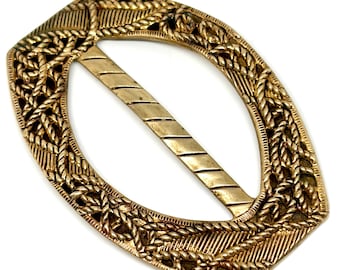 Antique Filigree Czechoslovakia Gold Tone Hand Made Bronze 1920s Belt Buckle