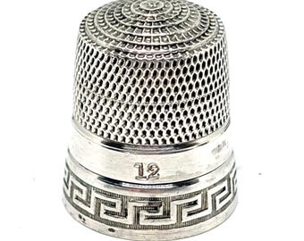 Antique Simons Bros Vintage Sterling Silver 925 Greek Motif Thimble Sz 12 5.7g