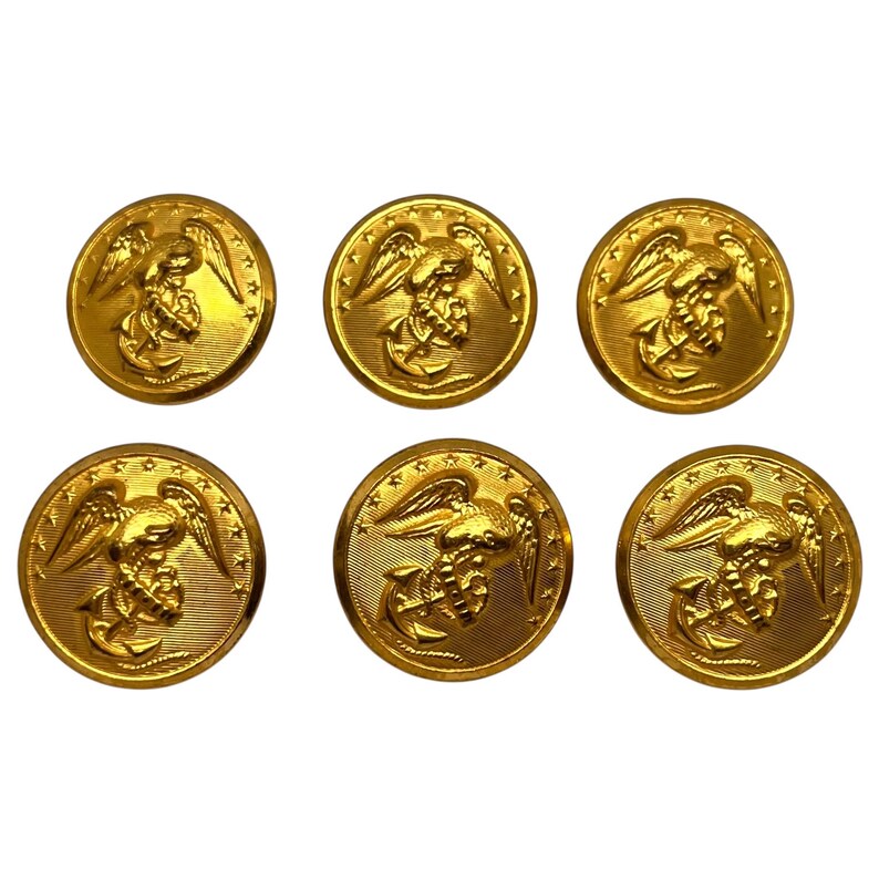 Navy Gold Button 6 US Navy / USMC Waterbury Vintage Gold Eagle on Brass Military Uniform ...