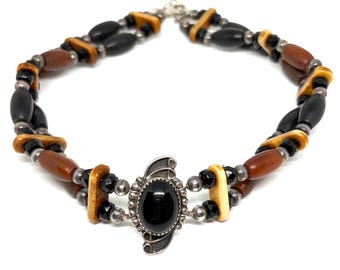 Vintage Hand Made Sterling Silver Natural Beaded Gemstone Adjustable Necklace