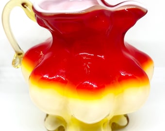 Vintage 1950s Kanawha Amberina Cadmium Art Glass Cased Hand Blown Pitcher Vase