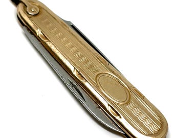 Antique Gold Filled Pocket Knife Multi Tool Vintage Watch Chain Art Deco EDC Stainless Blade Victorian
