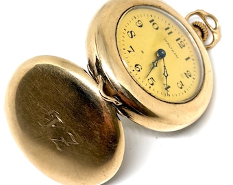 Orologio da tasca antico Waltham 17 rubini a carica meccanica placcato oro, da riparare, 1,25”