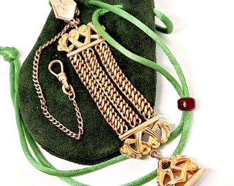 Antique DFB Art Deco Victorian Gold Fill Pocket Watch Chain Clip Wax Seal Fob