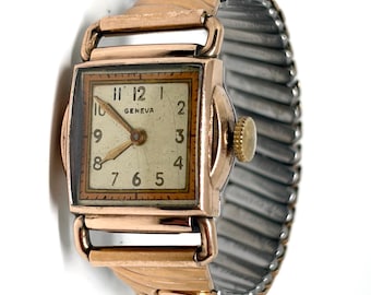 Vintage Genf 7J Gold RGP Art Deco Mechanische Wind Antique Tank Uhr ARBEITEN