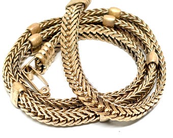Vintage Bronze Flat Woven Chain Choker Collar Necklace Costume Designer 80s 15in