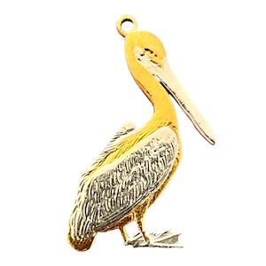 Sterling Silver & Gold Overlay Pelican Pendant Bird Tropical Sea Life Coastal Beach Figure Jewelry