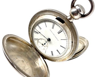 HUGE 8oz Antique Elgin Coin Silver Mechanical Key Wind Mens Pocket Watch Working