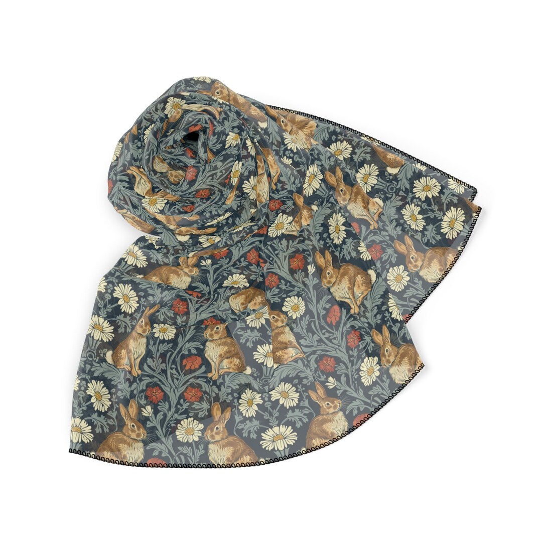 Art Nouveau Rabbit Scarf, William Morris Inspired, Green Floral ...