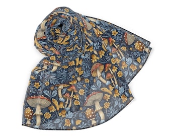 William Morris Inspired Chiffon Scarf, Bold Mushroom Swirl, Artistic Accessory