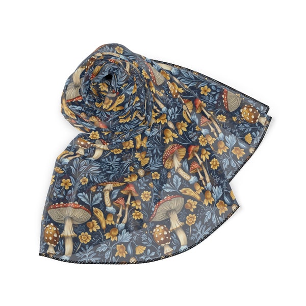 William Morris Inspired Chiffon Scarf, Bold Mushroom Swirl, Artistic Accessory