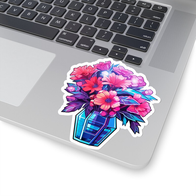 Cyber Blooms | Retrowave Cyber Flower Bouquet Sticker | Neon Nostalgia | Vibrant Vinyl | Indoor Use image 6
