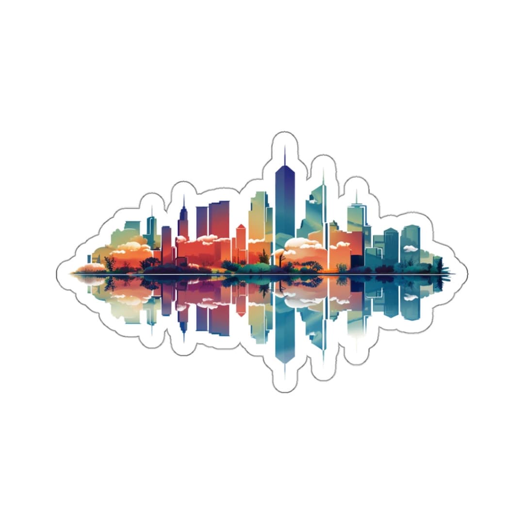 City Skyline Reflection, Urban Design Sticker, Glossy Vinyl Decal ...