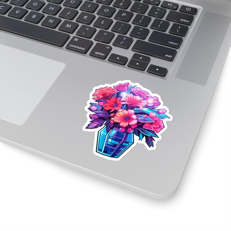 Cyber Blooms | Retrowave Cyber Flower Bouquet Sticker | Neon Nostalgia | Vibrant Vinyl | Indoor Use image 2