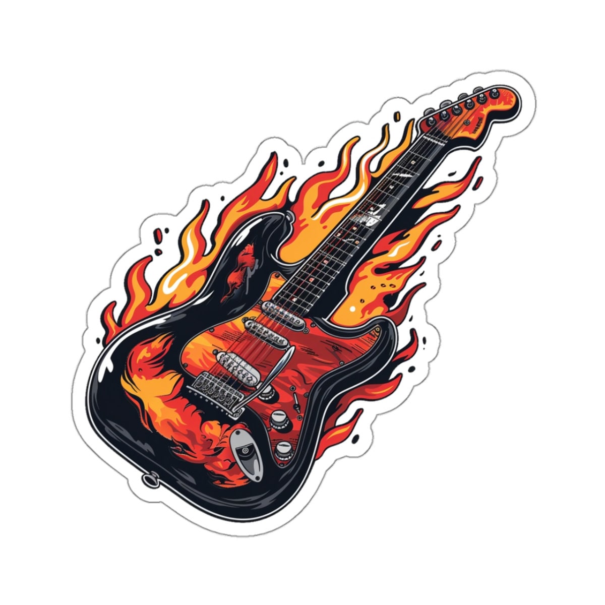 Fire Shredder, Electric Guitar in Flames Sticker, Perfect