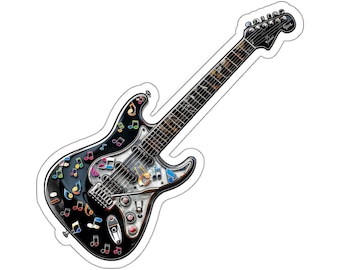 Rock On, Black Electric Guitar Sticker, Music Notes, Guitarist Gear
