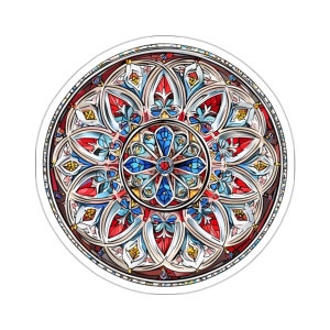 Gothic Cathedral Rose Window Sticker, Intricate Stained Glass Design, Medieval Architecture Art
