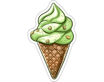 Chill Vibes Only, Pistachio Ice Cream Cone Sticker, Sweet Summer