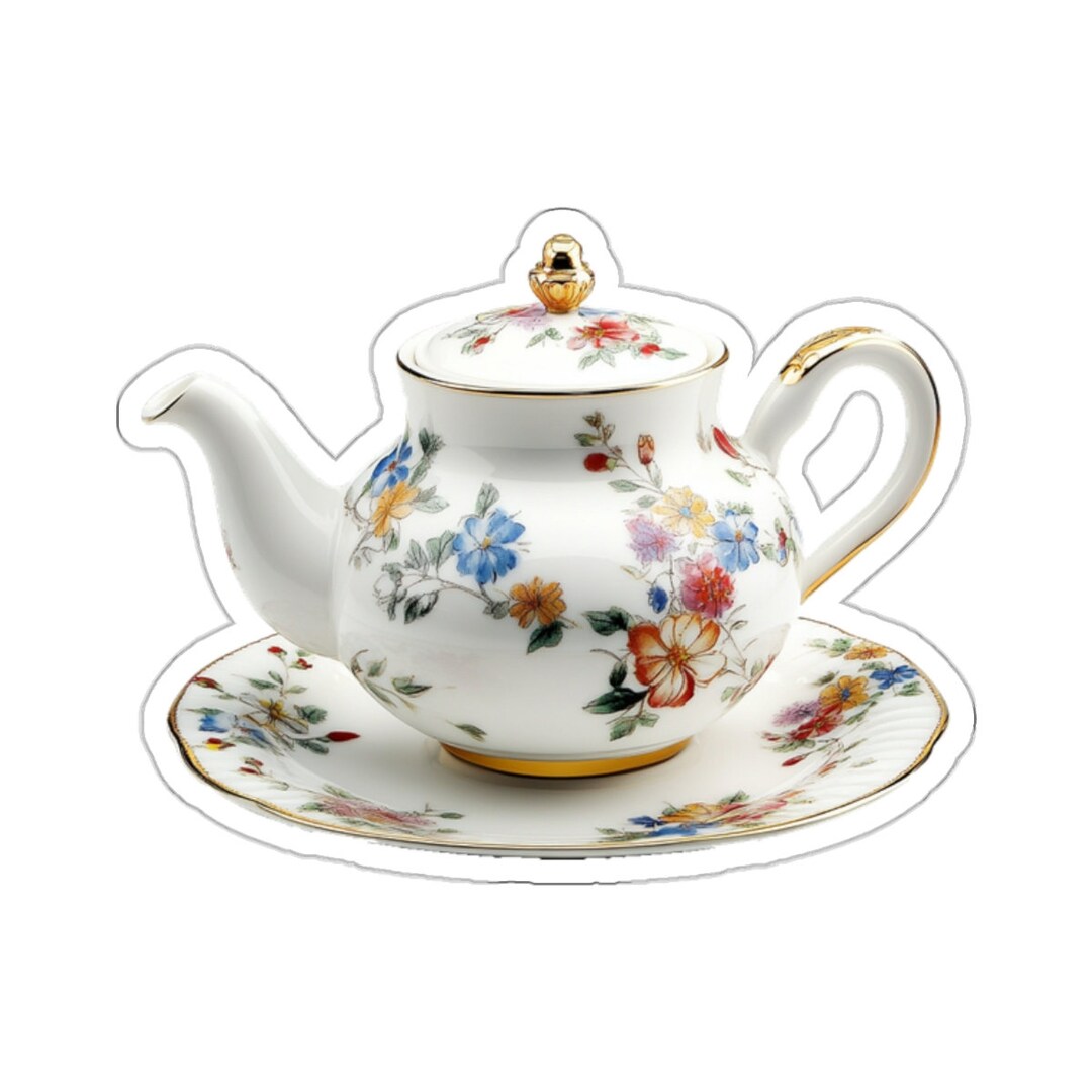 Teapot Sticker Elegant Porcelain Teapot Sticker, Golden Trim & Floral Patterns ...