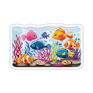 Aquatic Wonderland, Colorful Tropical Fish Aquarium Sticker, Perfect for Laptops and Water Bottles