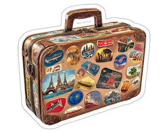 Vintage Travel Sticker: Retro Suitcase, Laptop Decal
