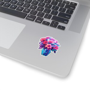 Cyber Blooms | Retrowave Cyber Flower Bouquet Sticker | Neon Nostalgia | Vibrant Vinyl | Indoor Use image 4