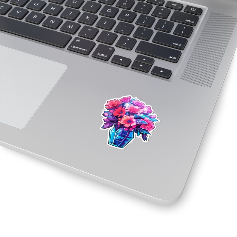 Cyber Blooms | Retrowave Cyber Flower Bouquet Sticker | Neon Nostalgia | Vibrant Vinyl | Indoor Use image 4